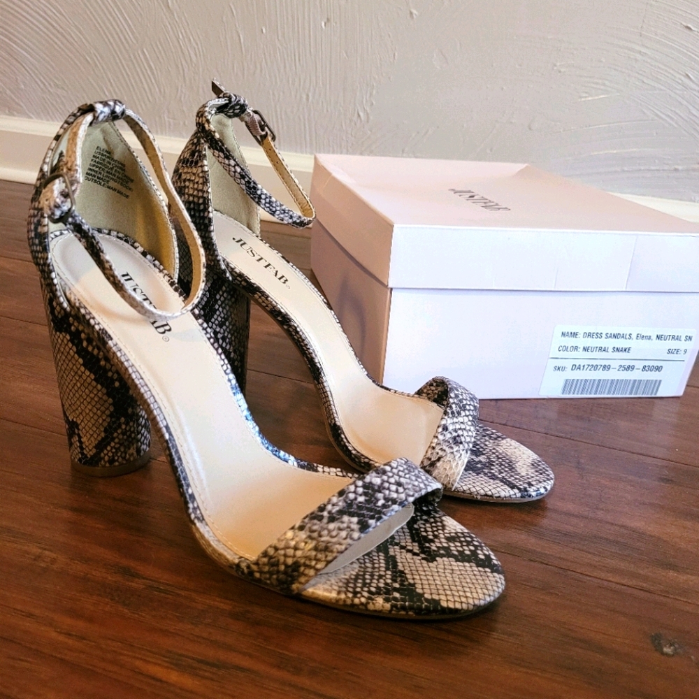 JustFab Elena Snakeskin Block Heels